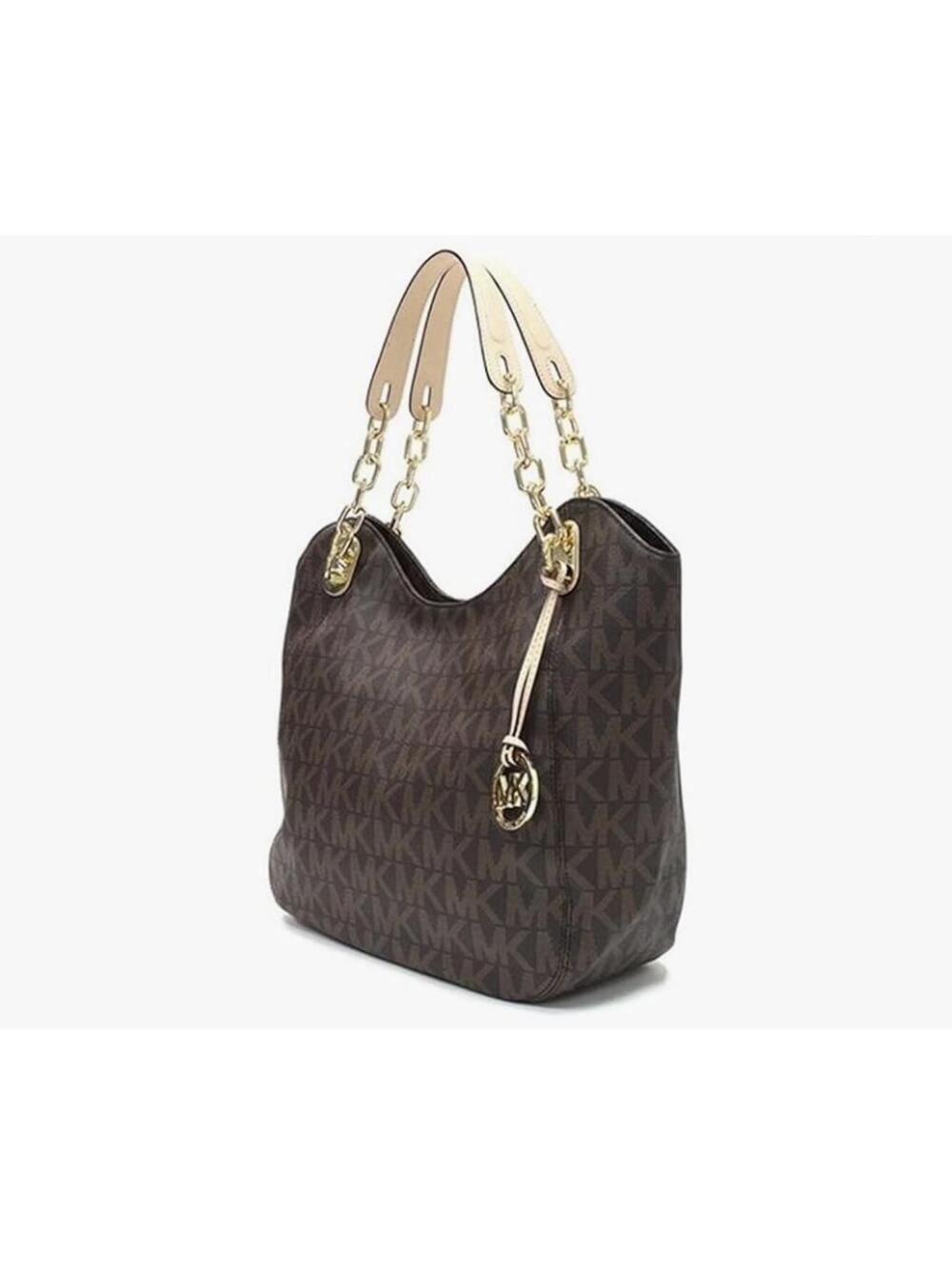 💥SOLD OUT💥Michael Kors Lilly Brown Signature Chain Tote Shoulder Bag - Picture 2 of 9